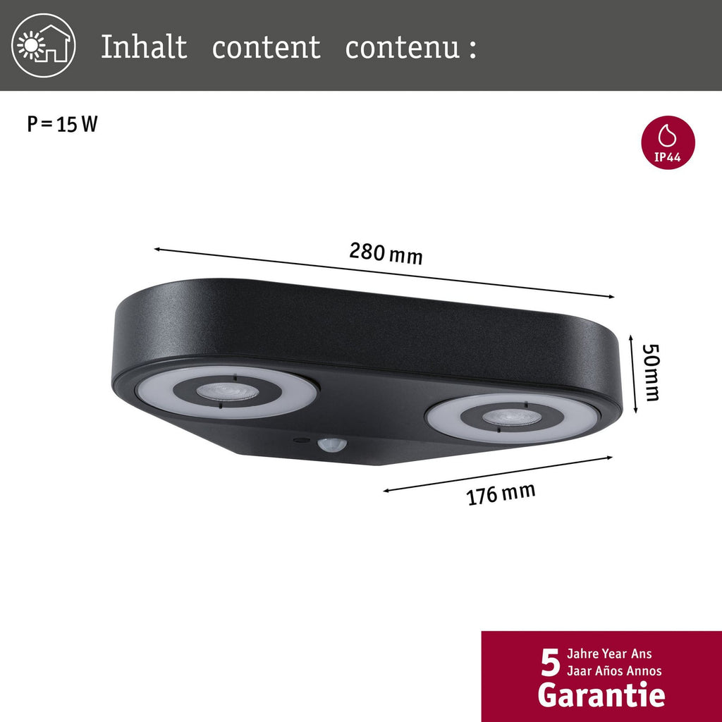 Nærbilde av bevegelsessensor på LED utevegglampe Silma 2-lys
