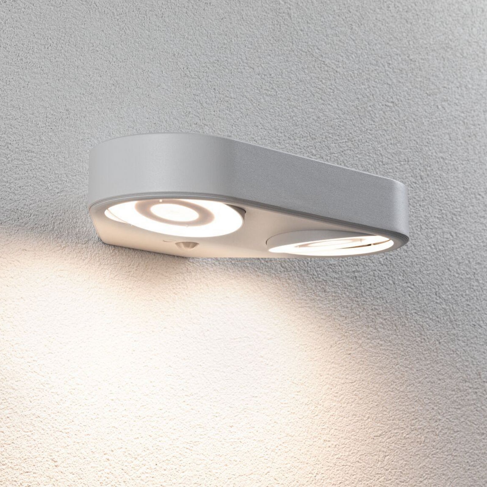 LED utevegglampe Silma 2-lys med bevegelsessensor hvit IP44 forfra