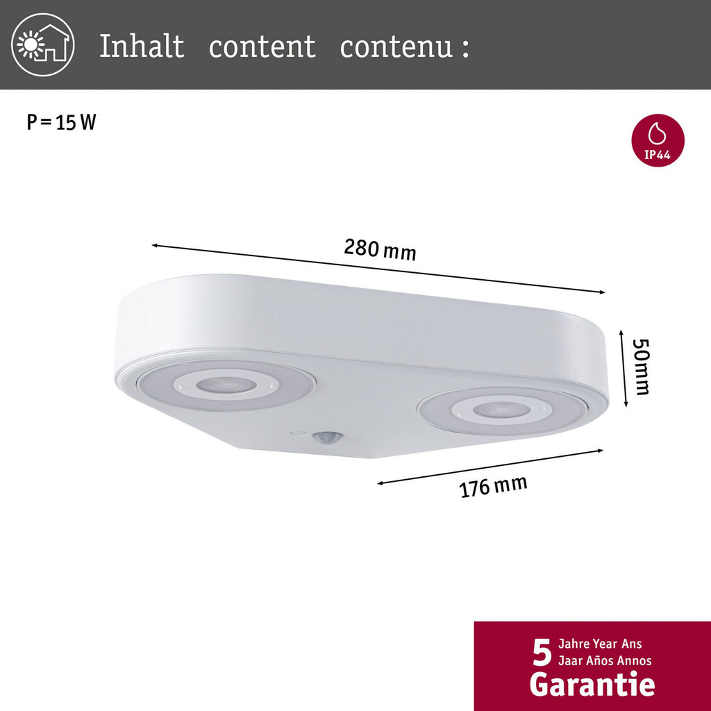 Detalj av LED utevegglampe Silma 2-lys med bevegelsessensor hvit IP44