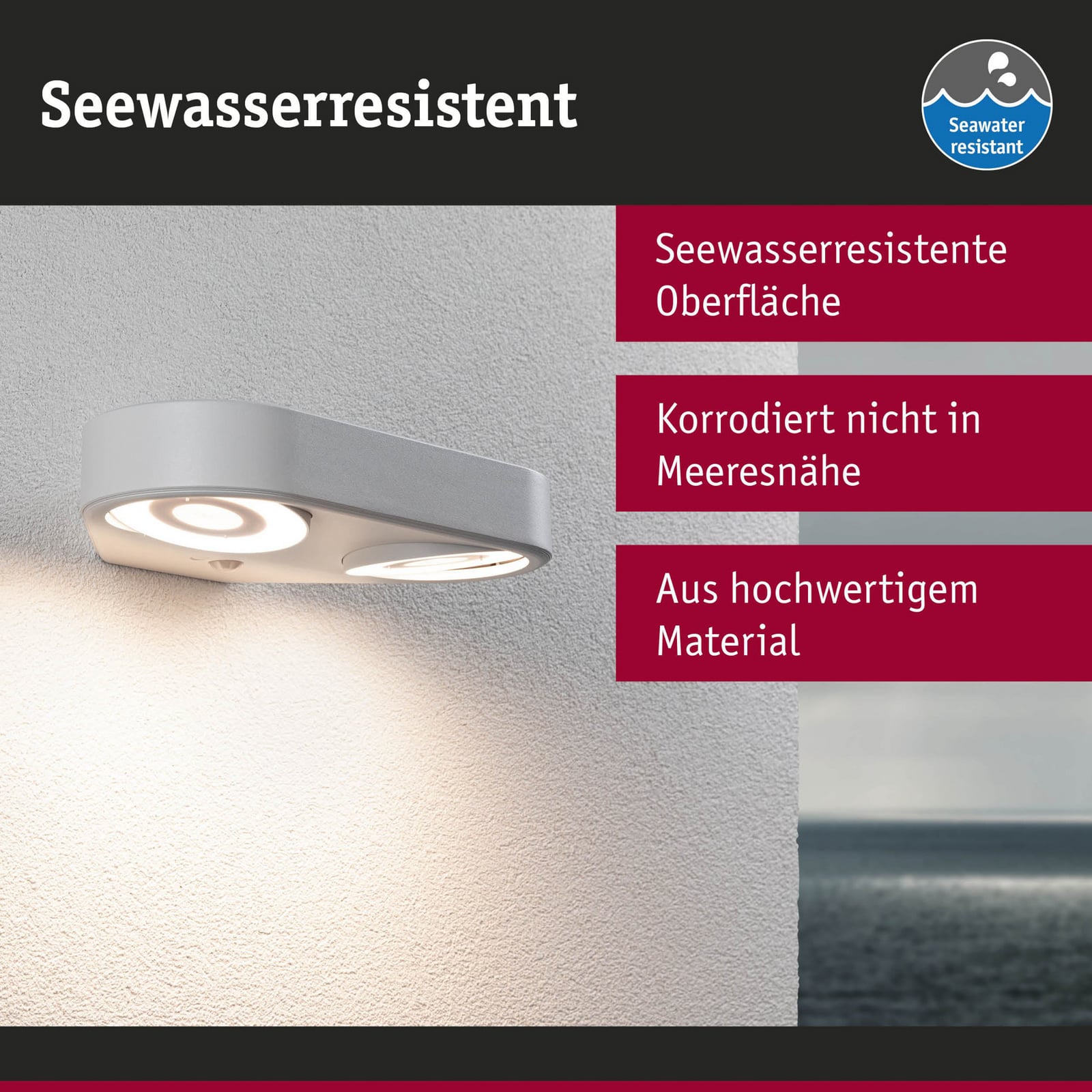 LED utevegglampe Silma 2-lys med bevegelsessensor hvit IP44 sidebilde