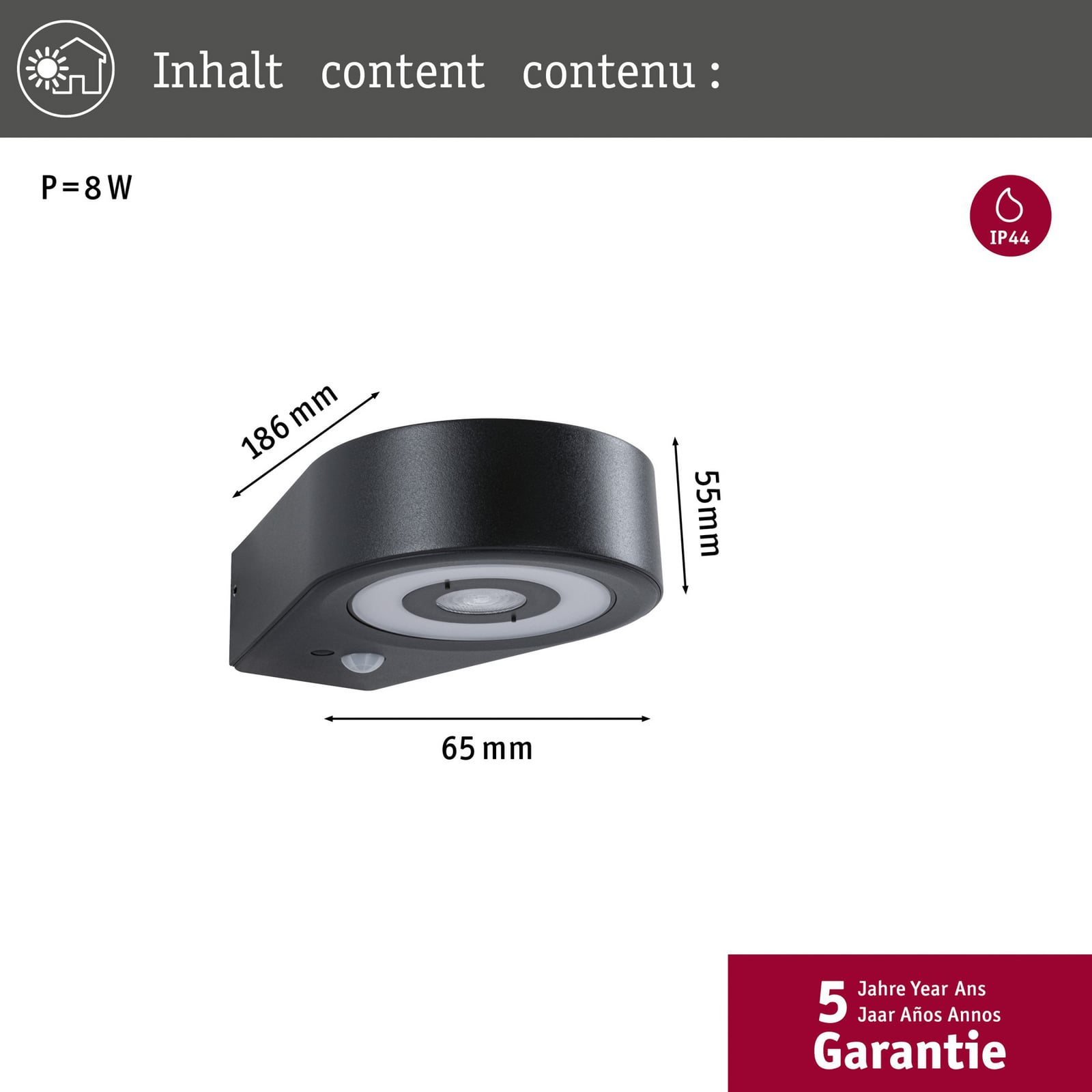 Detalj av LED utevegglampe Silma med bevegelsessensor antrasitt IP44