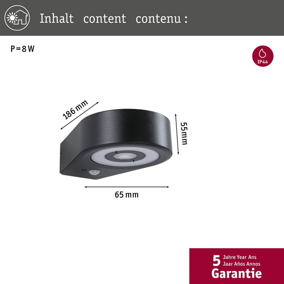 Detalj av LED utevegglampe Silma med bevegelsessensor antrasitt IP44