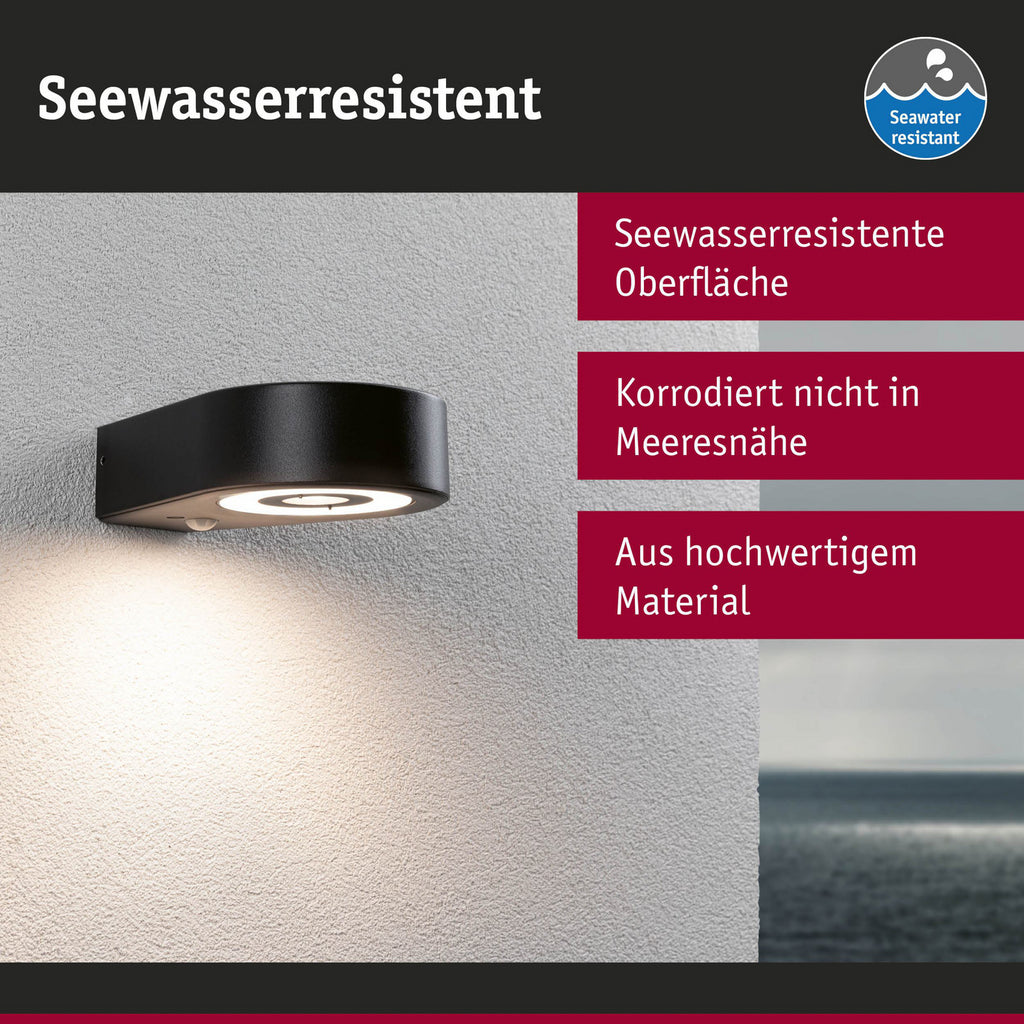 LED utevegglampe Silma med bevegelsessensor antrasitt IP44 detalj av lampehode