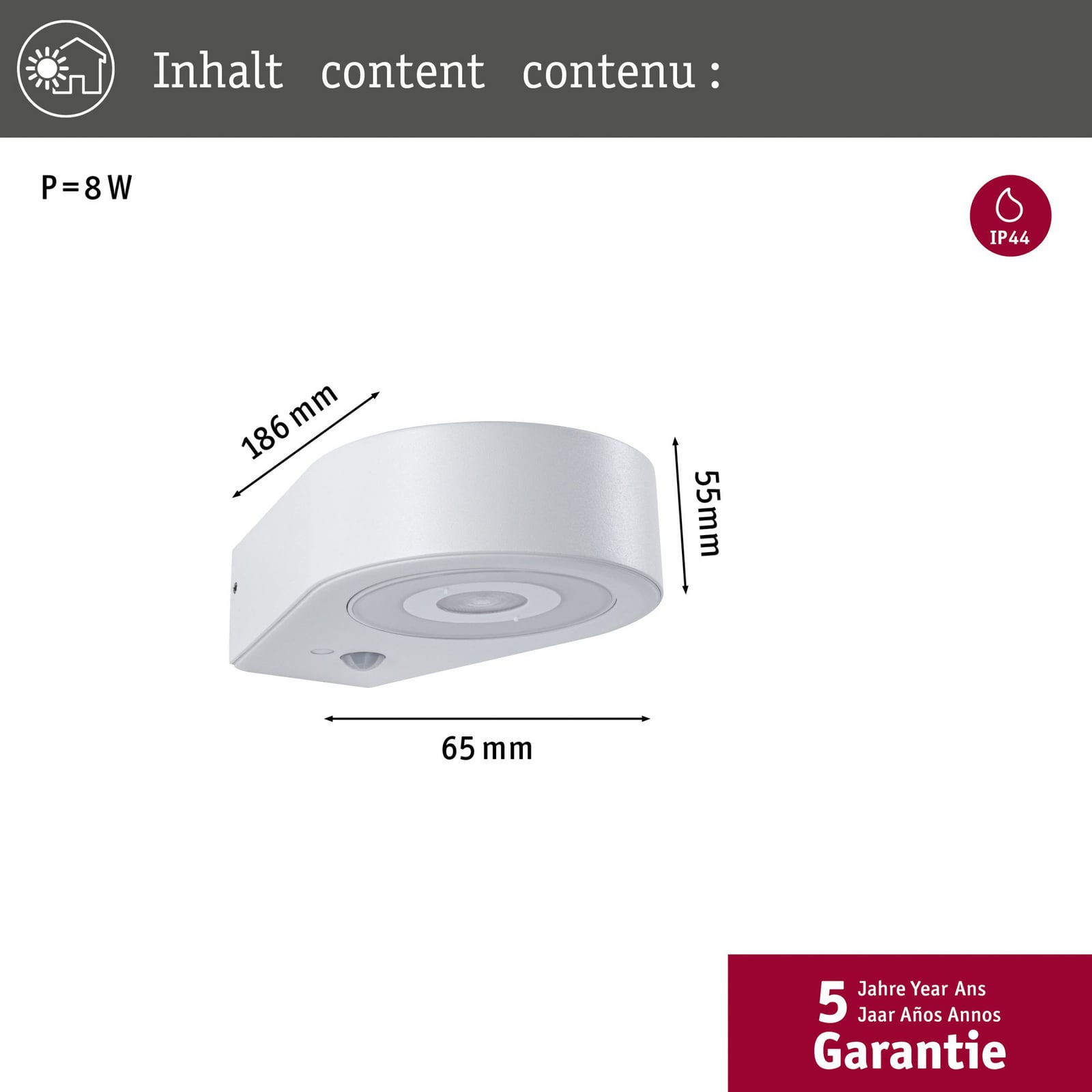 Detalj av LED utevegglampe Silma med bevegelsessensor