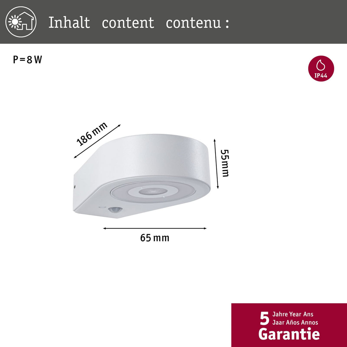 Detalj av LED utevegglampe Silma med bevegelsessensor