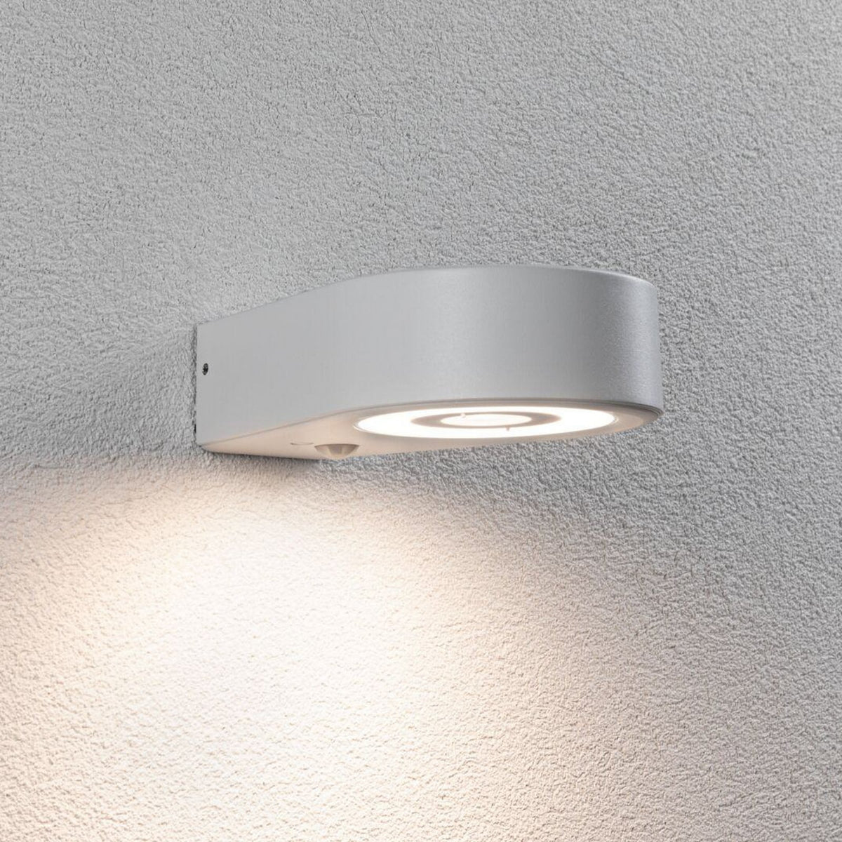 LED utevegglampe Silma med bevegelsessensor hvit front