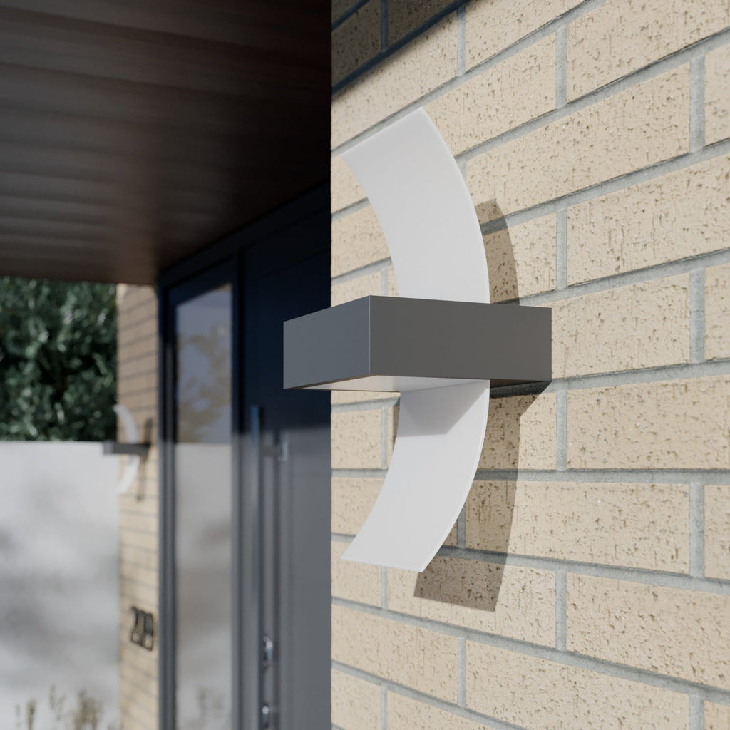 Detalj av LED utevegglampe Skadi buet grafitt/hvit