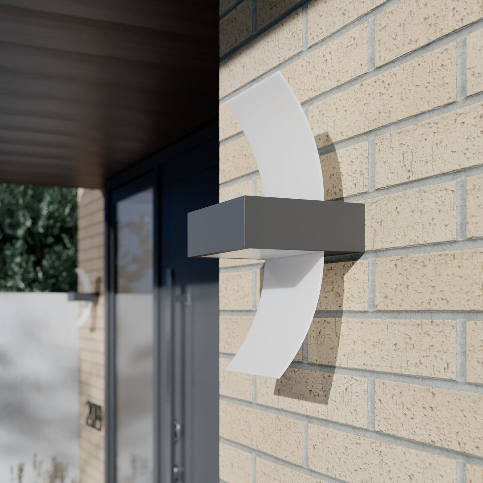 Detalj av LED utevegglampe Skadi buet grafitt/hvit