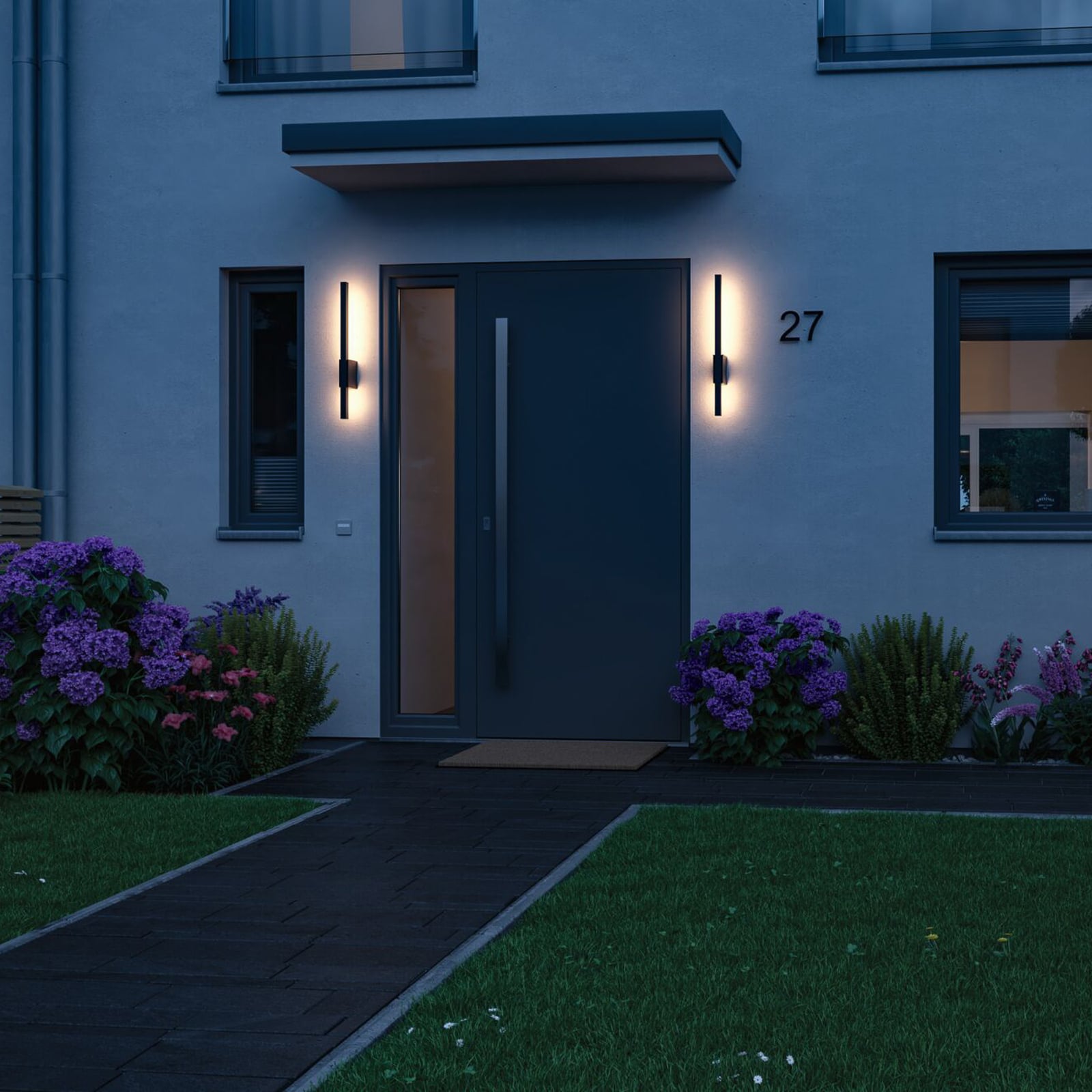 LED utevegglampe Stan antrasitt bakside og veggmontering