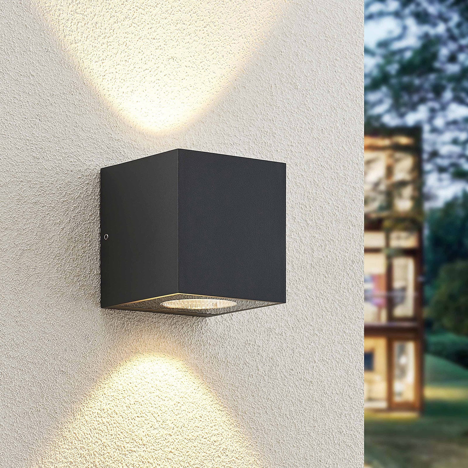 LED utevegglampe Tassnim 2-lys antrasitt dimbar IP65 forfra