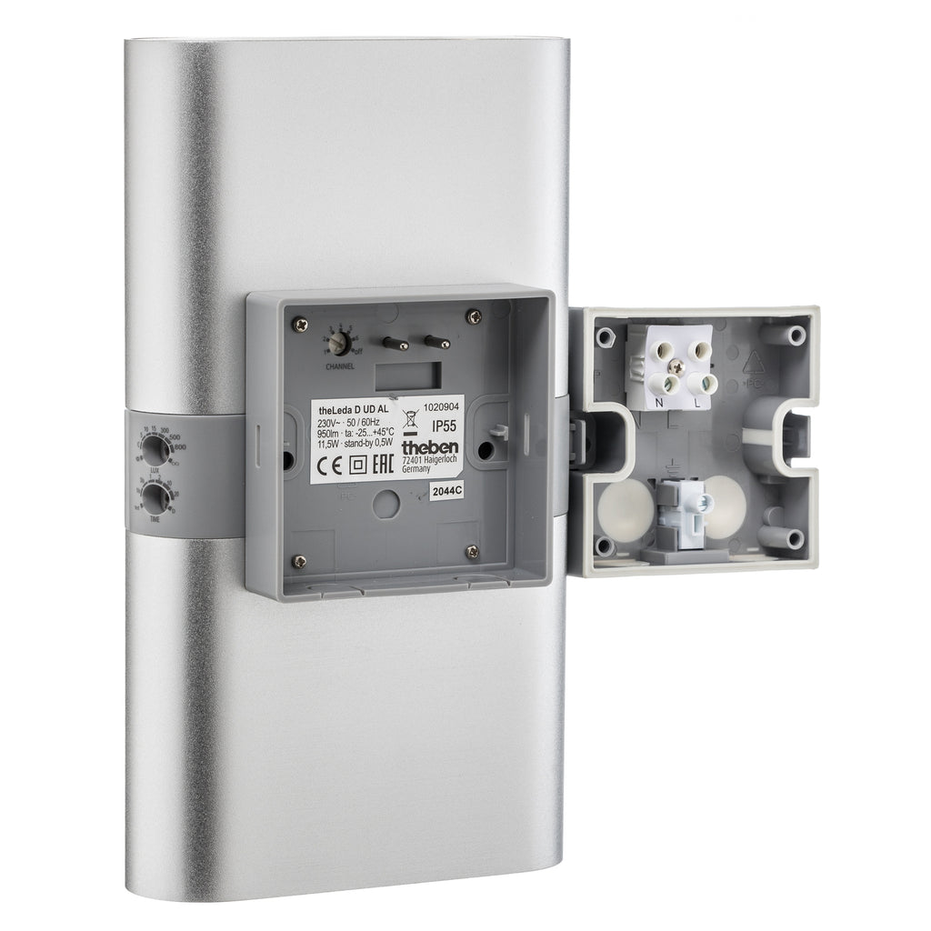 LED utevegglampe opp og ned med bevegelsessensor aluminium IP55 - Theben installasjon