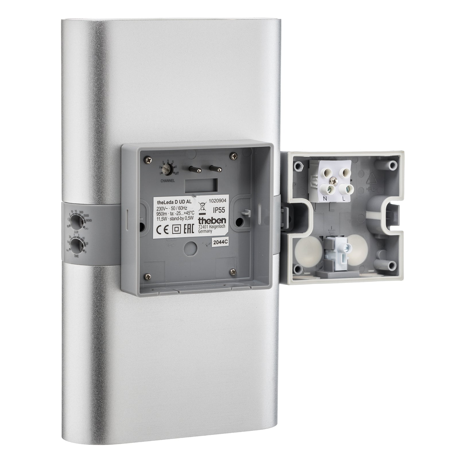LED utevegglampe opp og ned med bevegelsessensor aluminium IP55 - Theben installasjon