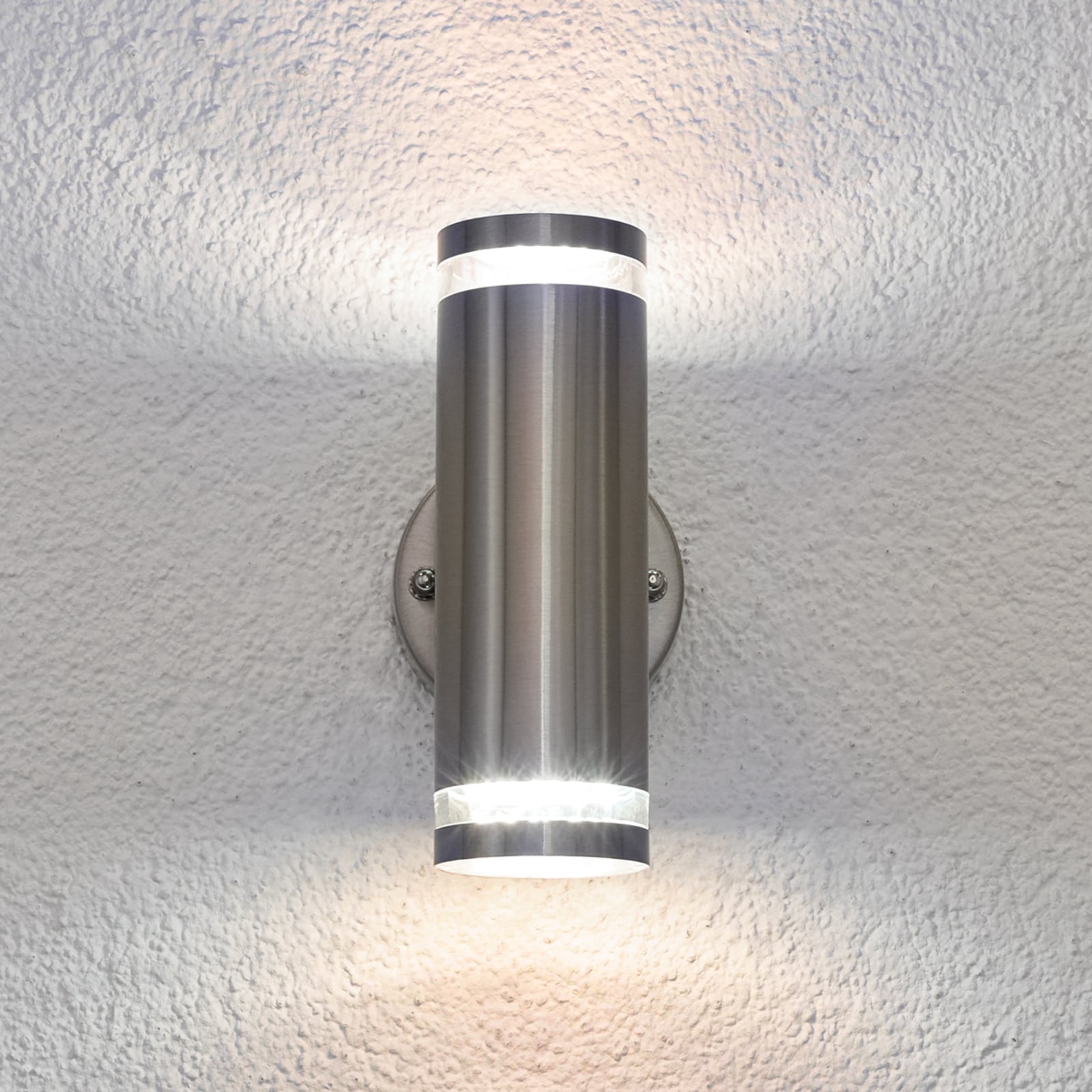 LED utevegglampe Tiberius rustfritt stål opp og ned IP44 montert på vegg