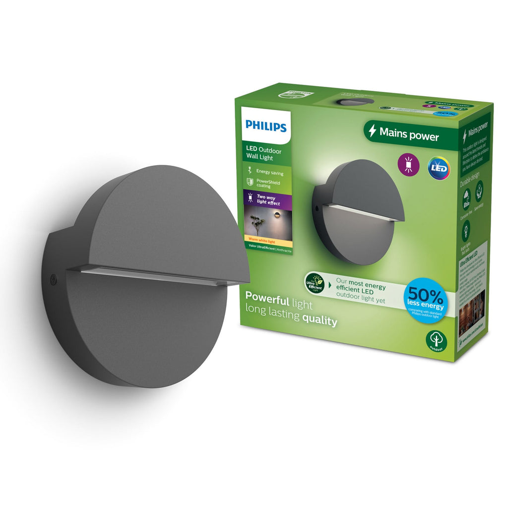 LED utevegglampe Valor antrasitt aluminium lysbilde