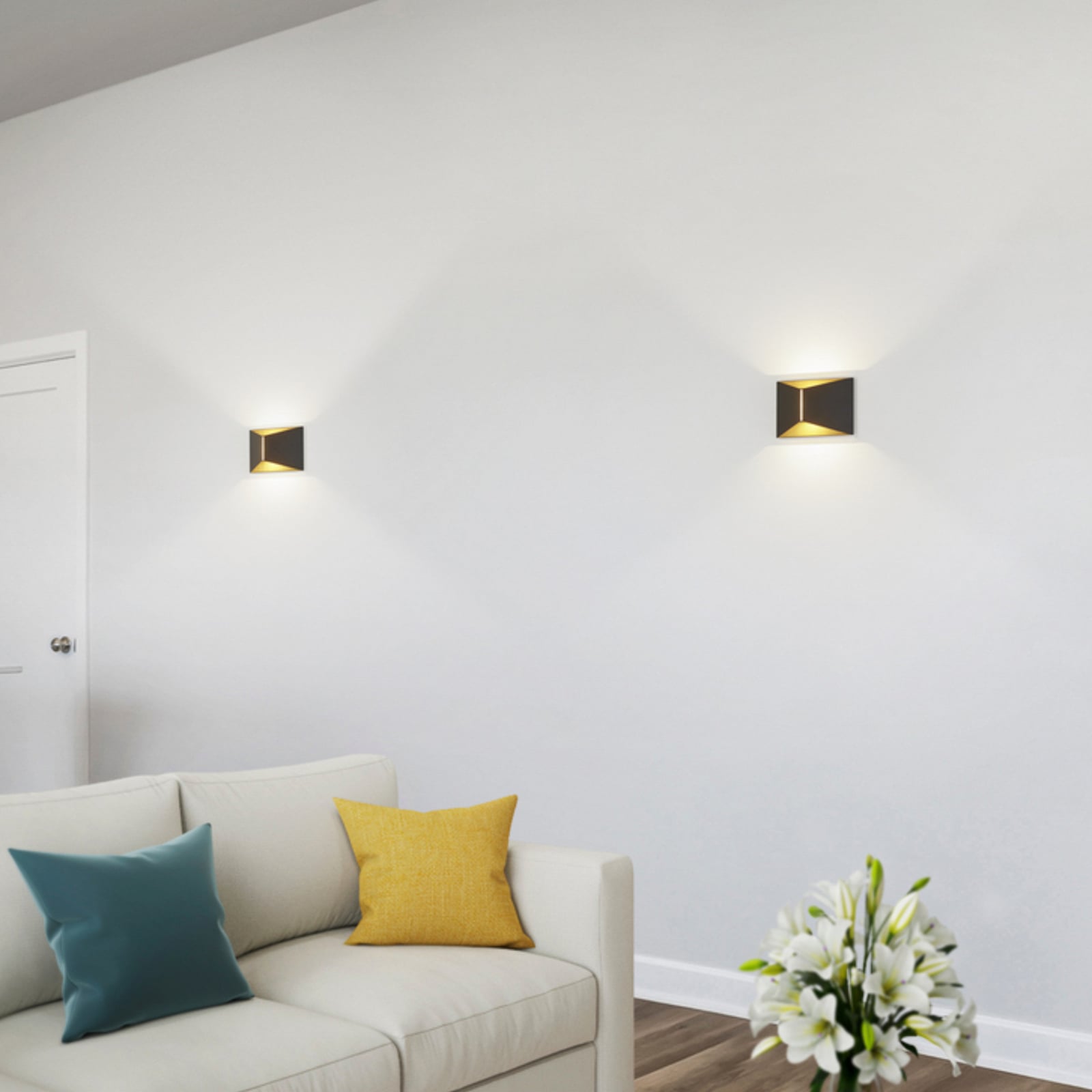 Detaljbilde av LED utevegglampe VID opp og ned svart/gull dimbar IP65