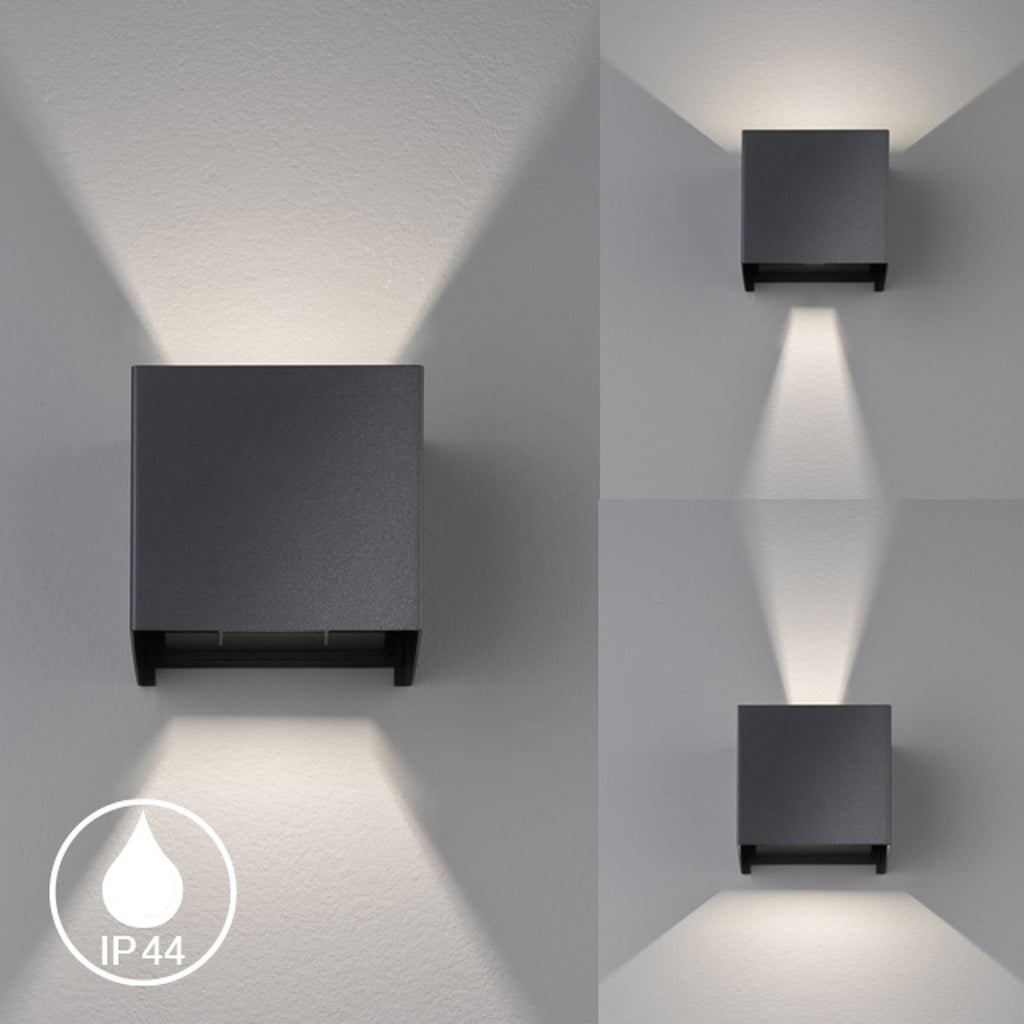 LED utevegglampe Wall kubisk svart 10x10 cm IP44 utsikt fra siden