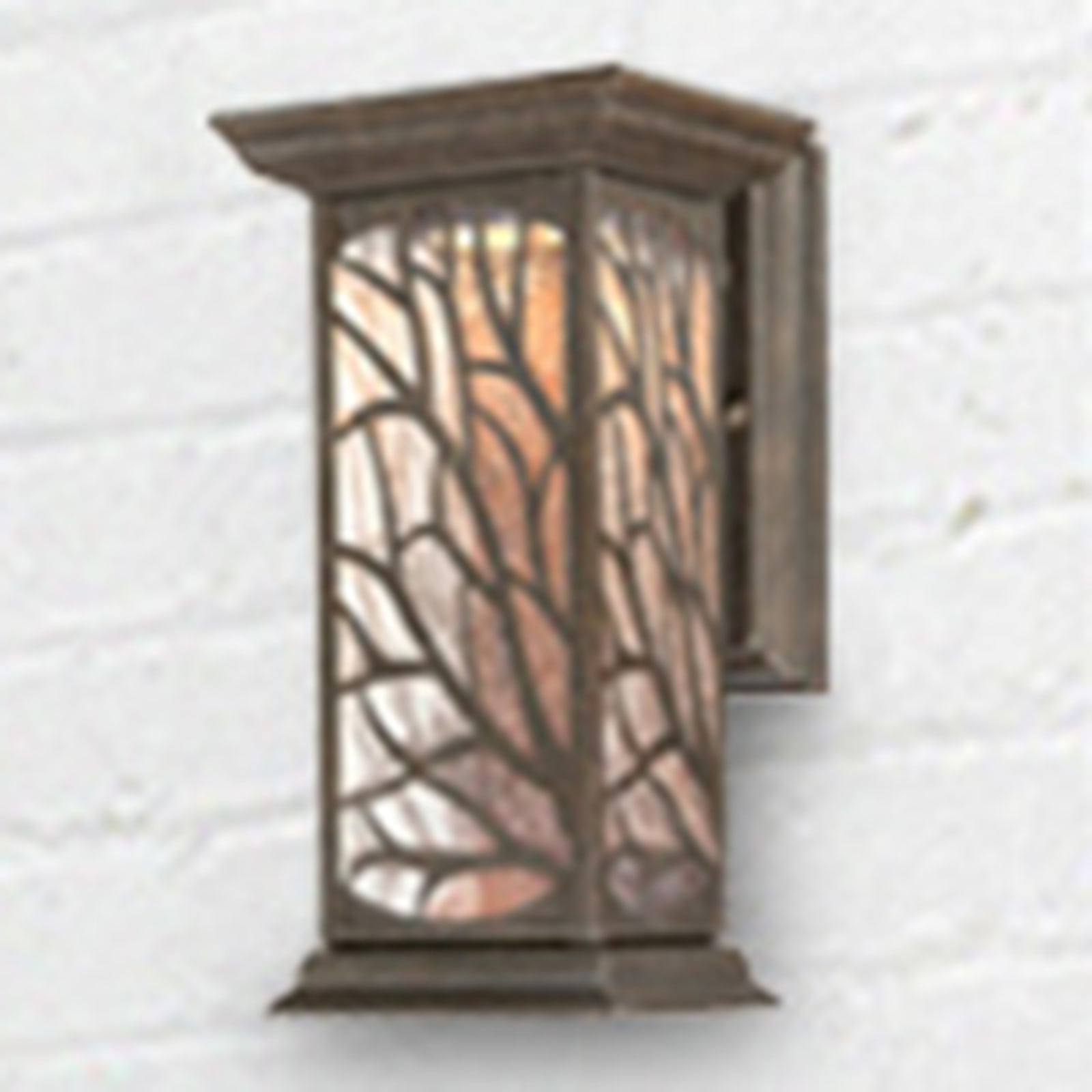 LED utevegglampe Willow dimbar bronse IP44 11W nærbilde av glassdetaljer