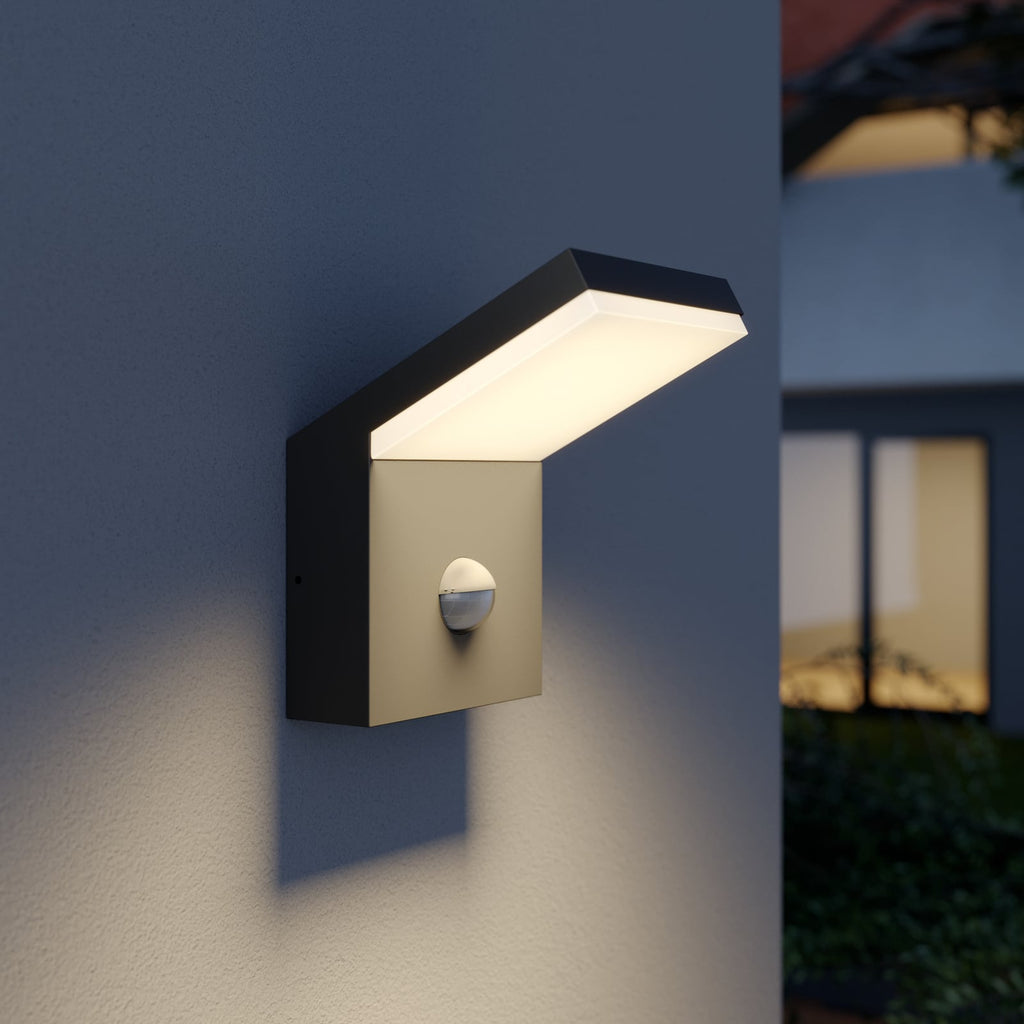 LED utevegglampe Yolena med bevegelsessensor antrasitt front