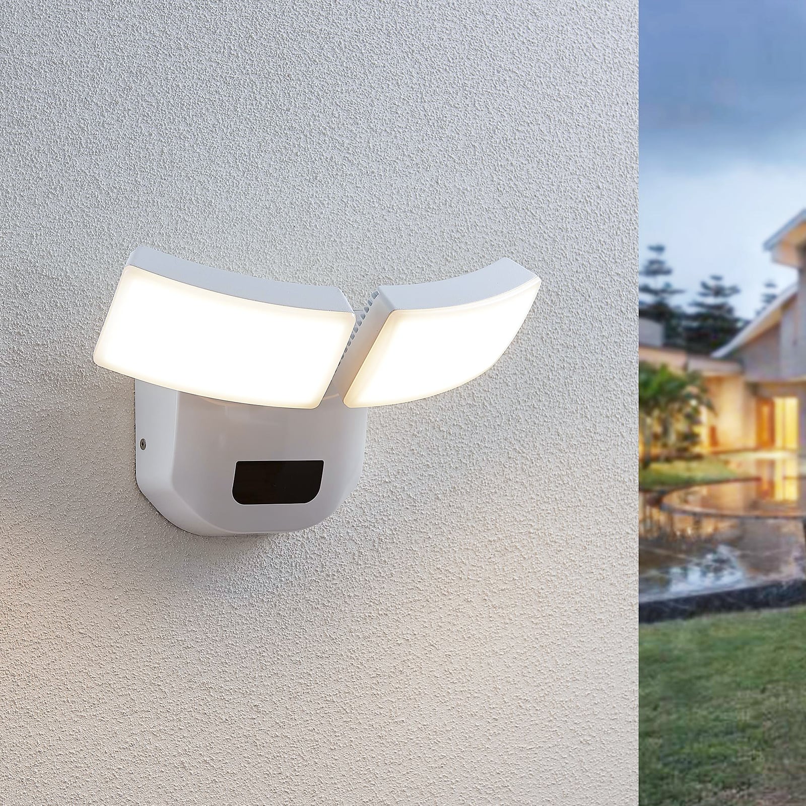 LED uteveggspot Nikias 2-lys med sensor hvit 30 cm bakside