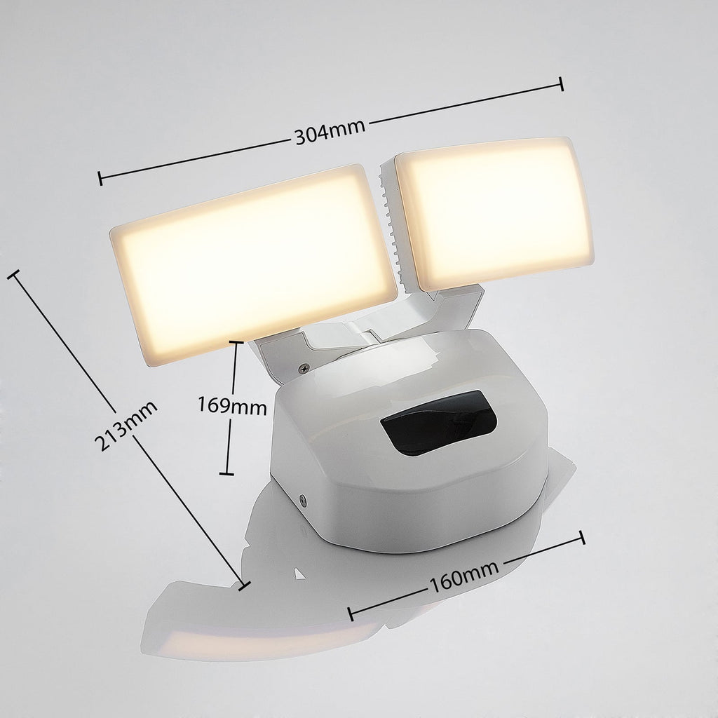 LED uteveggspot Nikias 2-lys med sensor hvit 30 cm nærbilde av bevegelsessensor