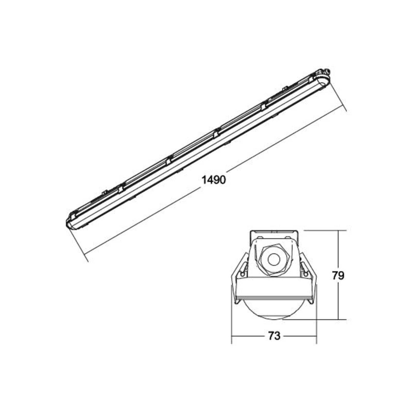 LED våtromsarmatur Humid One 28W 149 cm IP65 grå bakside