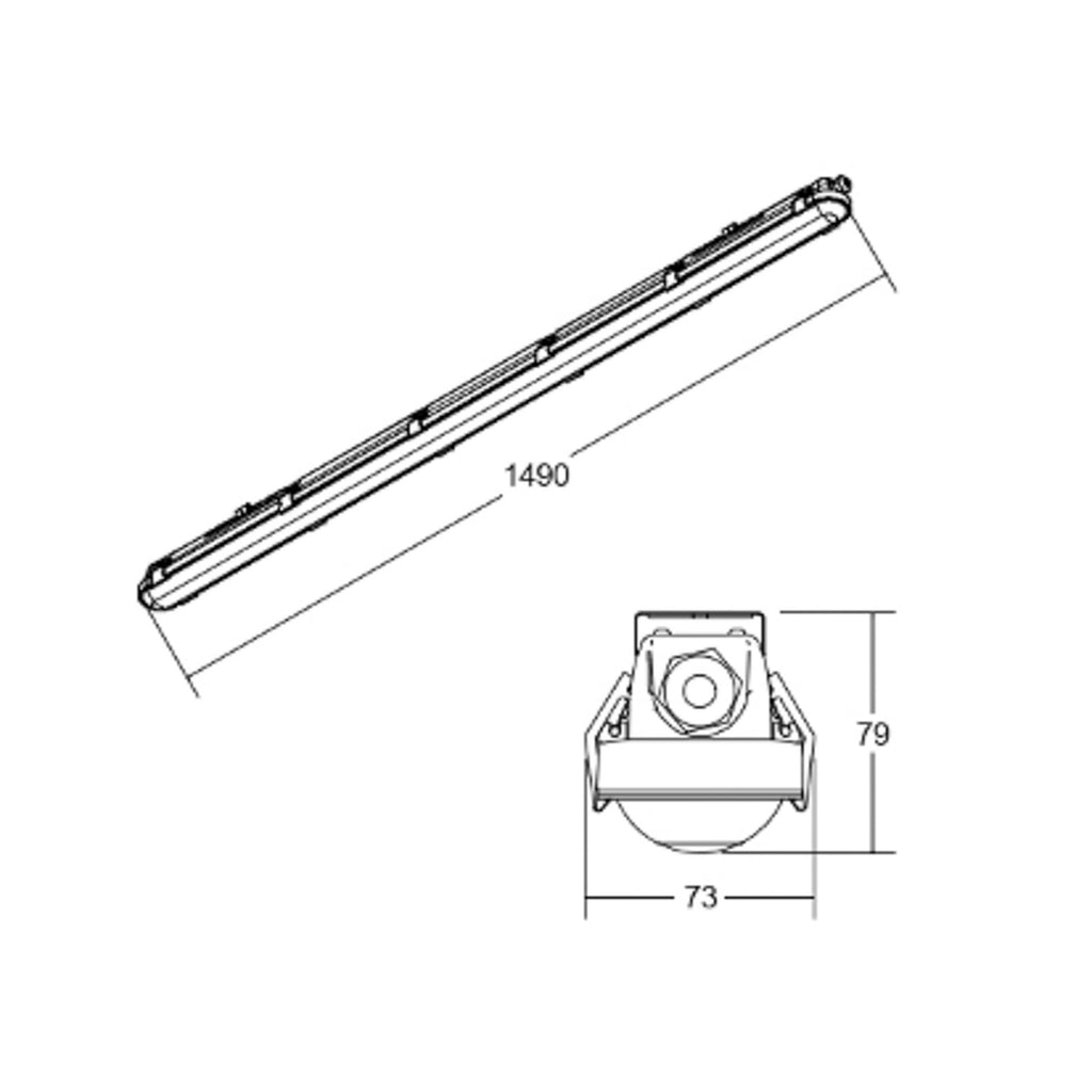 LED våtromsarmatur Humid One 28W 149 cm IP65 grå med monteringsutstyr