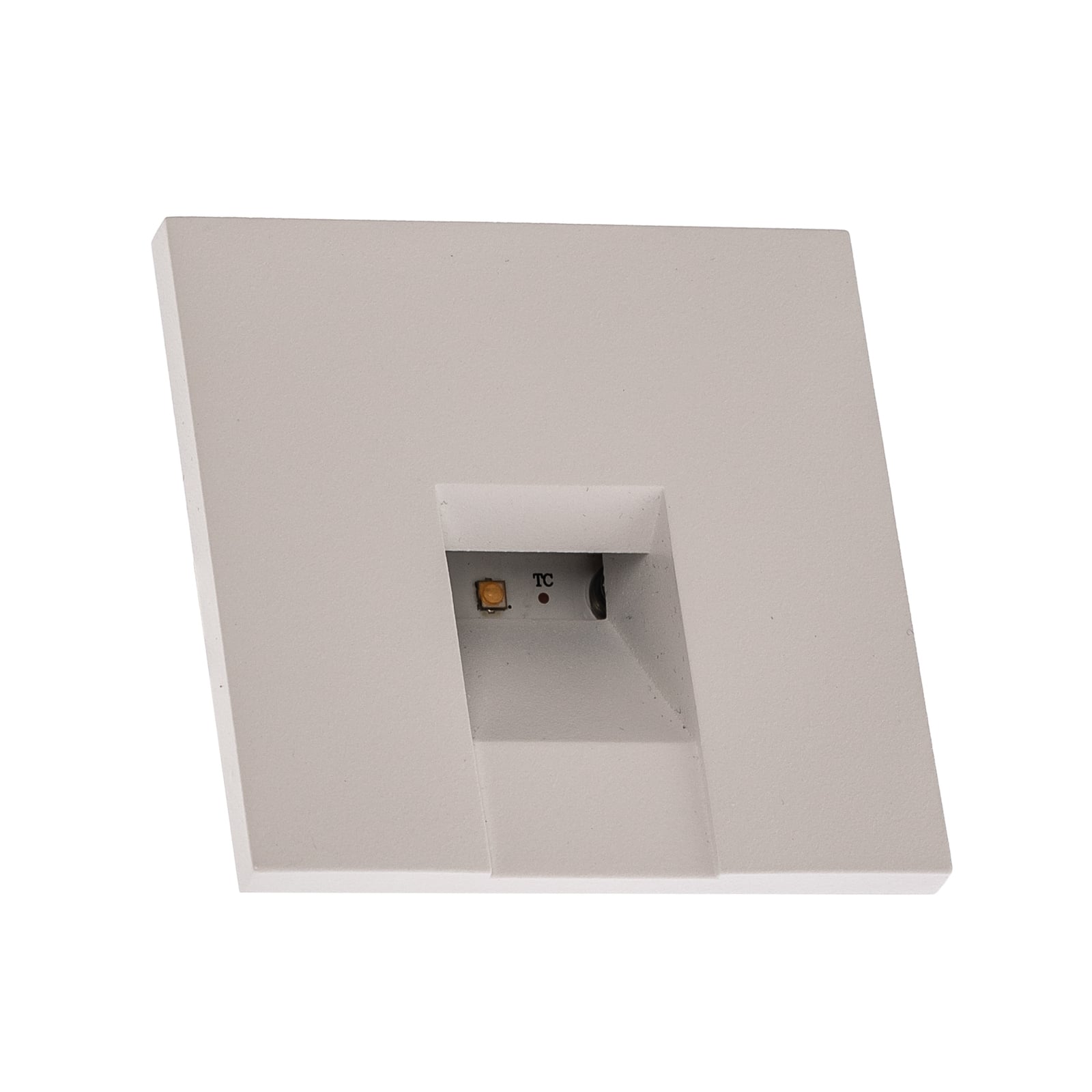 Montert LED vegg innbyggingsspot Kit68 kvadratisk hvit aluminium i trapp