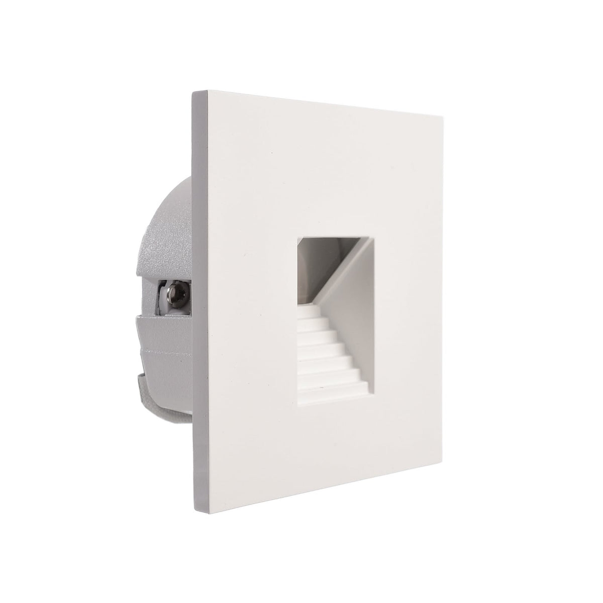 LED vegginnbyggingslampe Alwaid hvit 7,5x7,5 cm trappet forfra