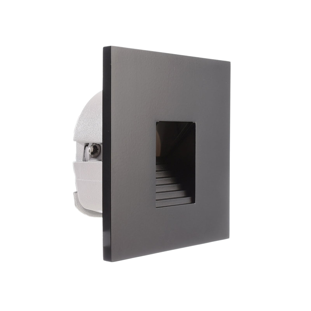 LED vegginnbyggingslampe Alwaid svart 7,5x7,5 cm trappet forfra