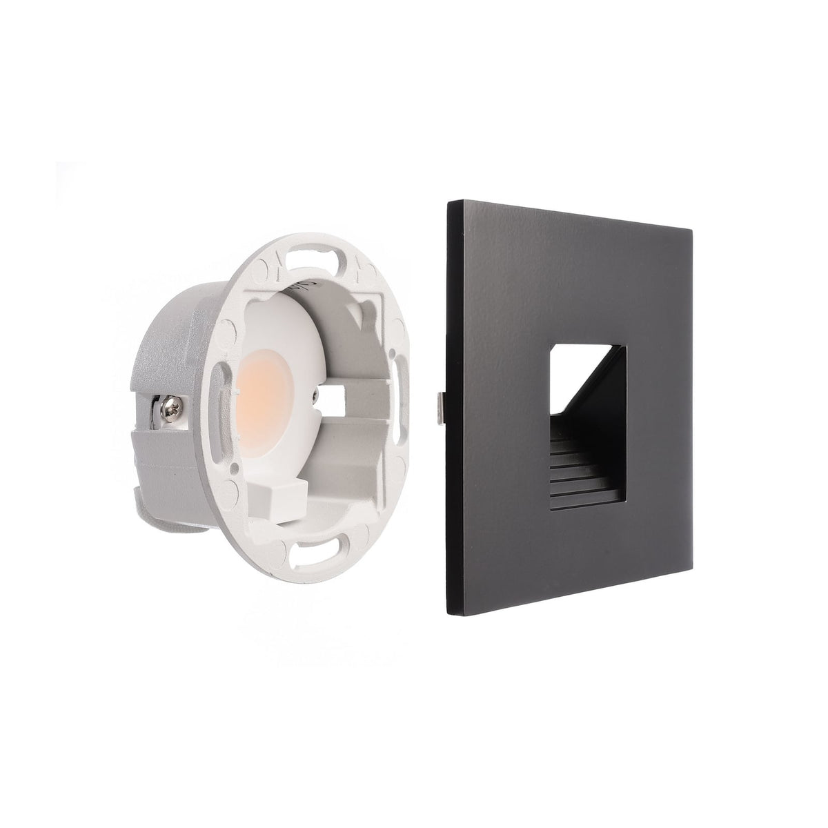 LED vegginnbyggingslampe Alwaid svart 7,5x7,5 cm trappet montert i trapp