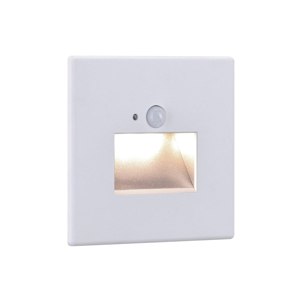 LED vegginnbyggingslampe med bevegelsessensor hvit 8x8 cm Paulmann montert