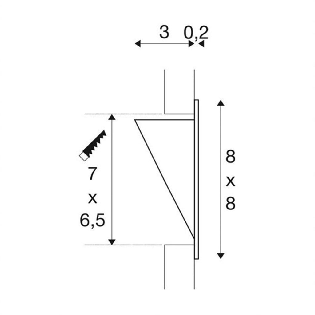 LED vegginnbyggingslampe Downunder Pur 80 hvit 8x8 cm 3000K bakside