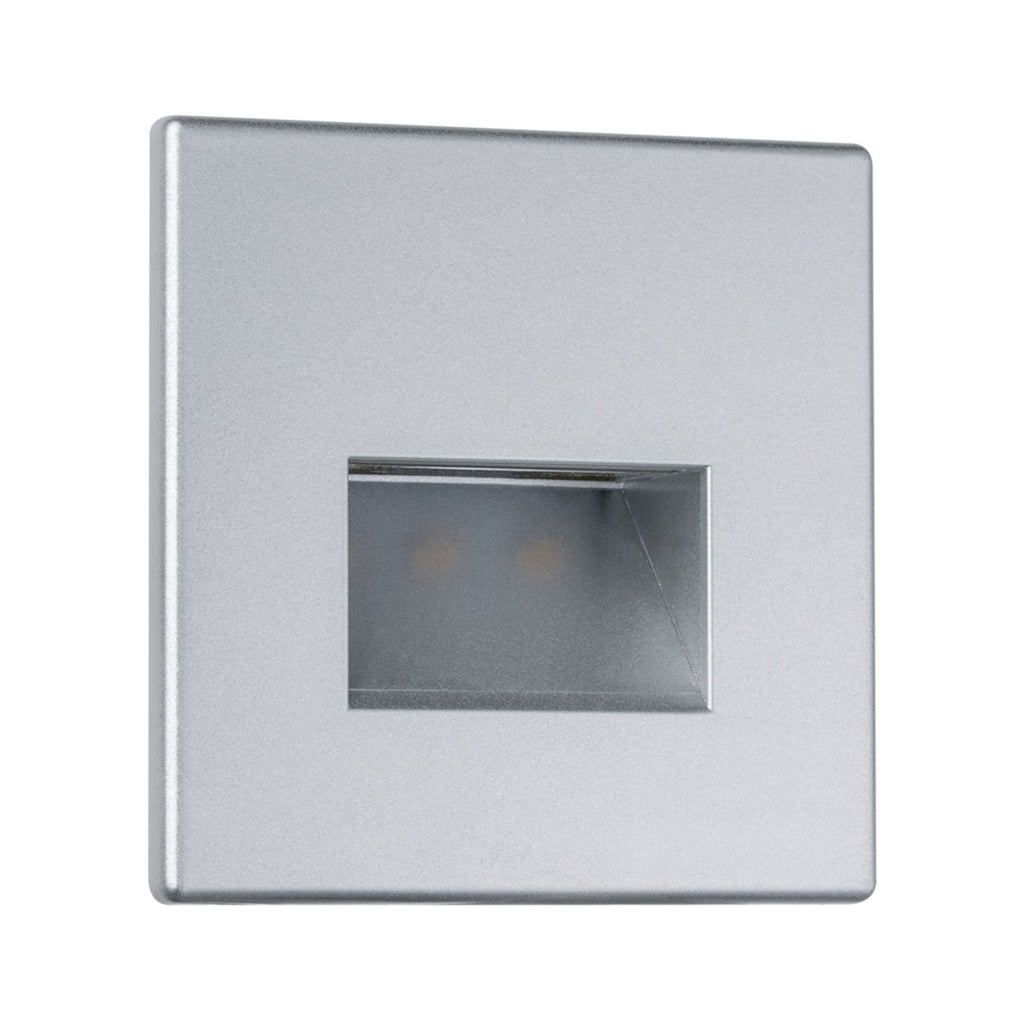 Detalj av LED vegginnbyggingslampe Edge matt krom 8x8 cm varmhvit