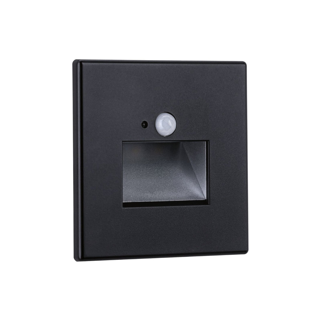 LED vegginnbyggingslampe Edge Quadro med bevegelsessensor svart 8 cm forfra