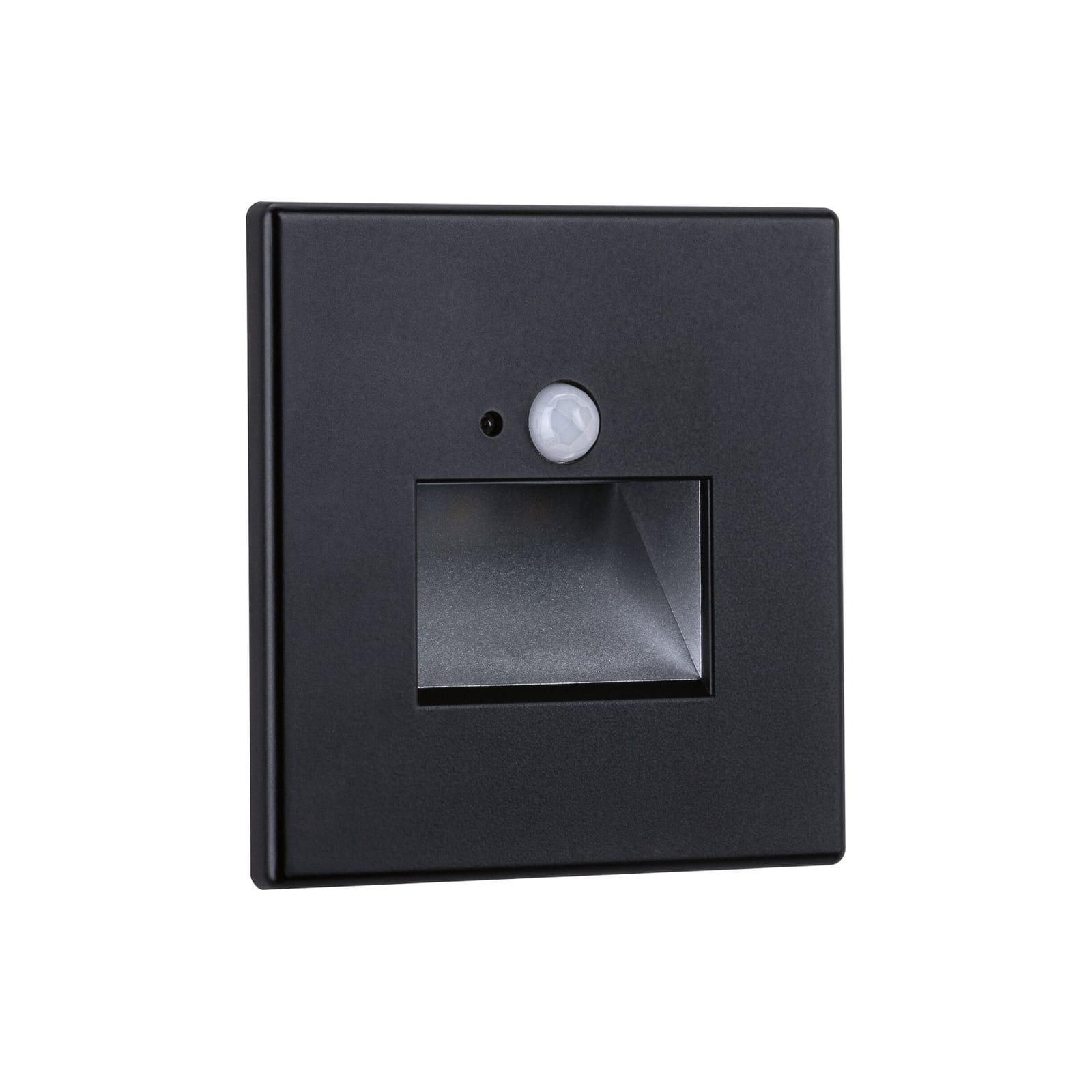 LED vegginnbyggingslampe Edge Quadro med bevegelsessensor svart 8 cm forfra