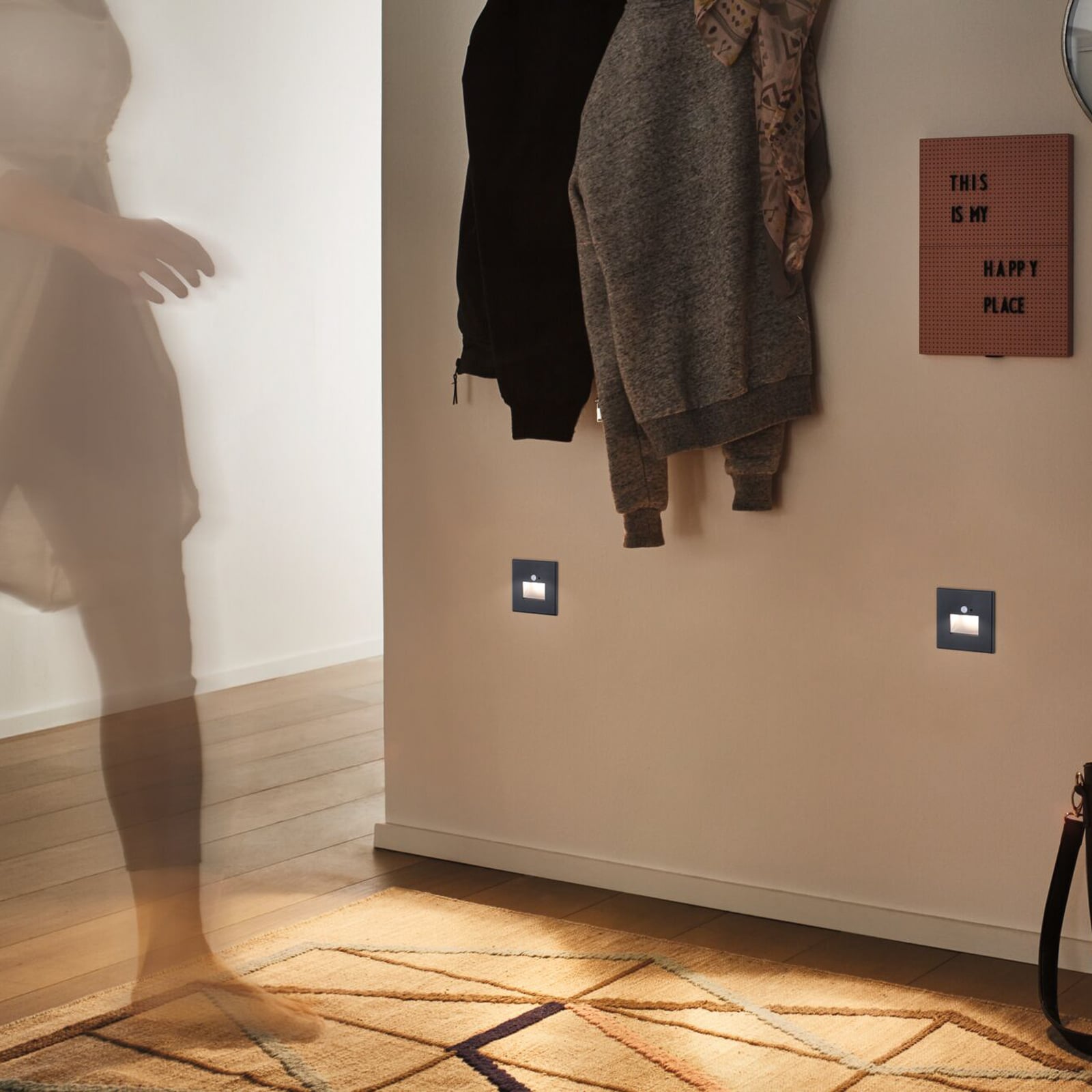 LED vegginnbyggingslampe Edge Quadro med bevegelsessensor svart 8 cm bakside