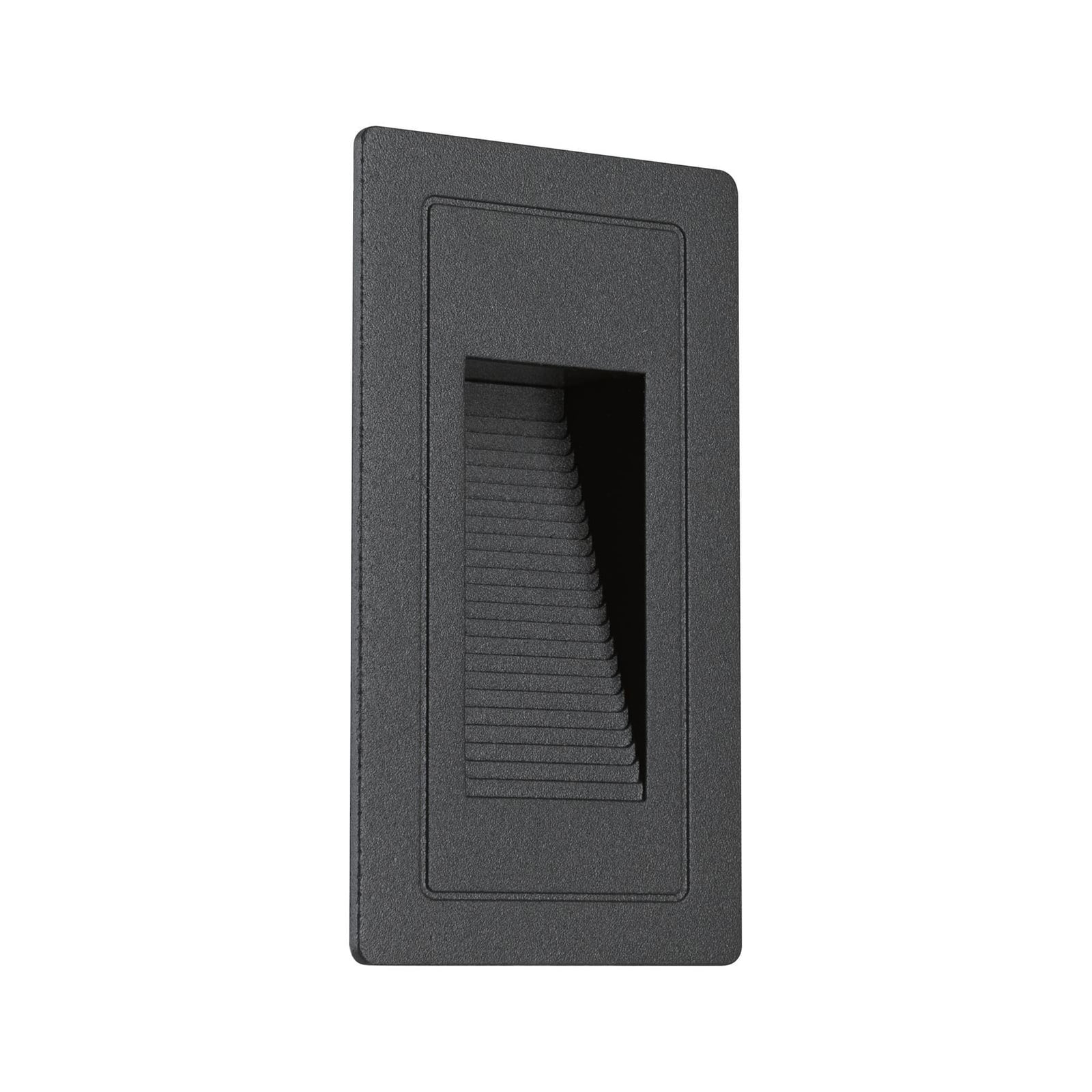 LED vegginnbyggingslampe High svart aluminium IP44 detalj av lyskilde