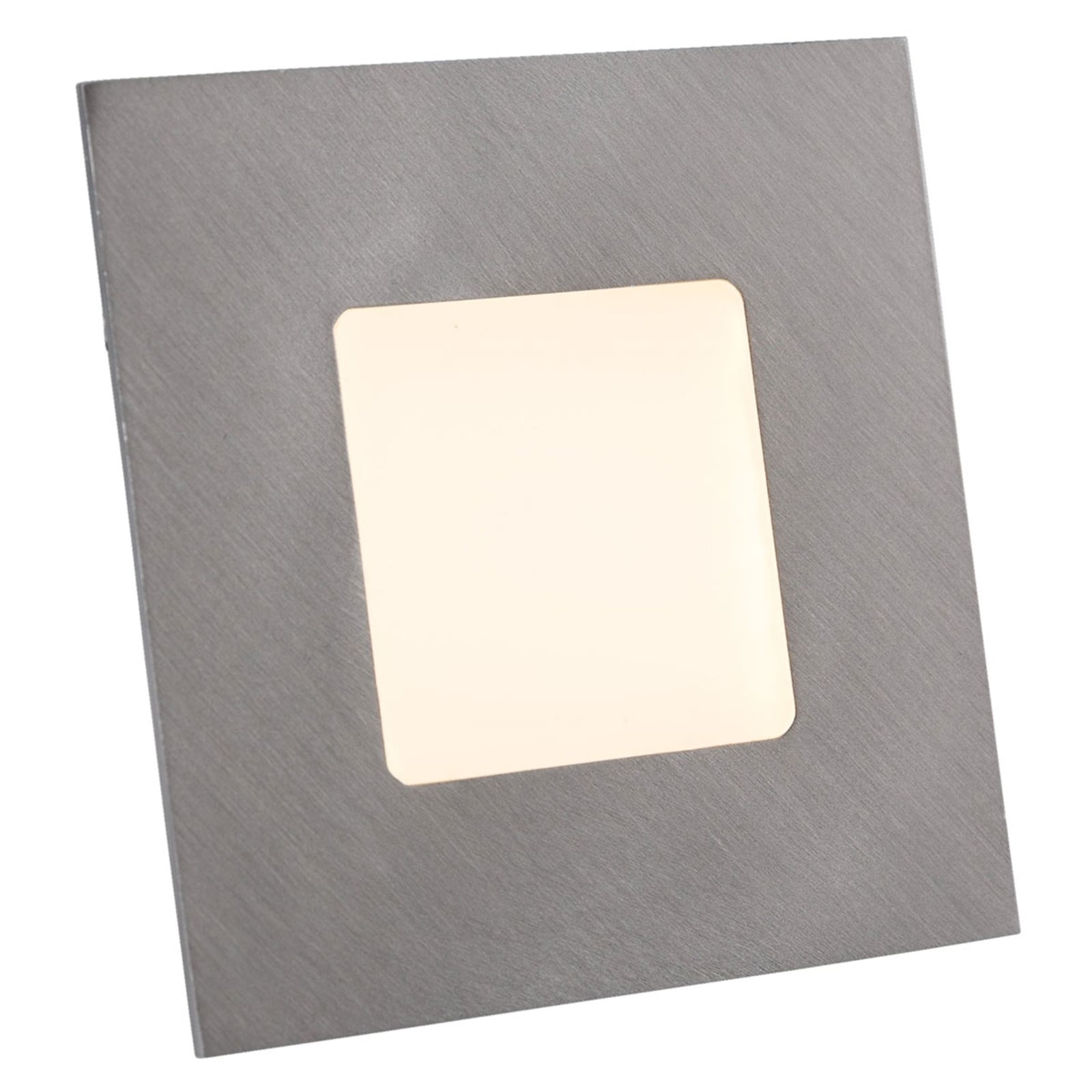 LED vegginnbyggingslampe Klaus sølv 7,5x7,5 cm forfra