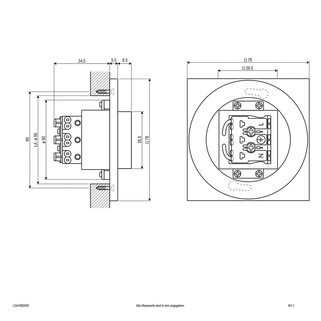 Montert LED vegginnbyggingslampe LQ230 opp/ned hvit IP44 i korridor