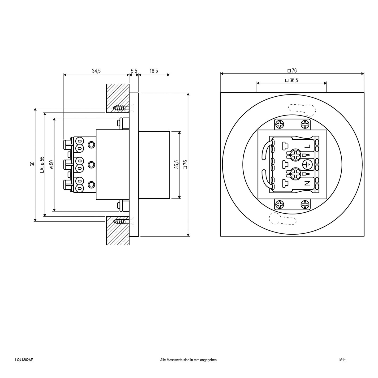 Montert LED vegginnbyggingslampe nedlys antrasitt IP44 7,6 cm i korridor