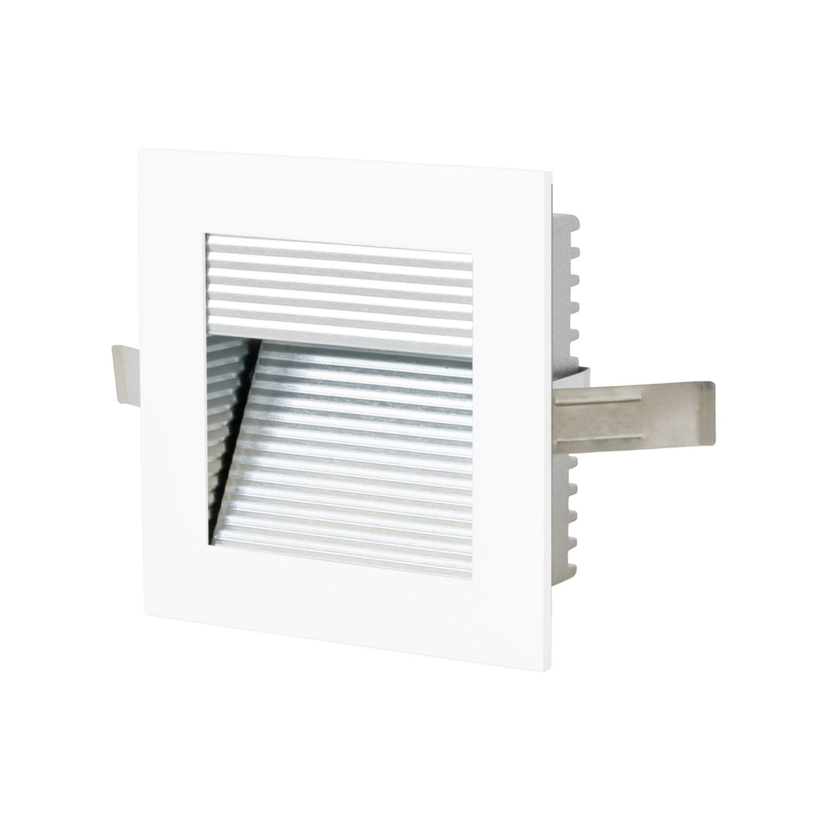 LED vegginnbyggingslampe P2140 aluminium hvit 3000K 9x9 cm forfra