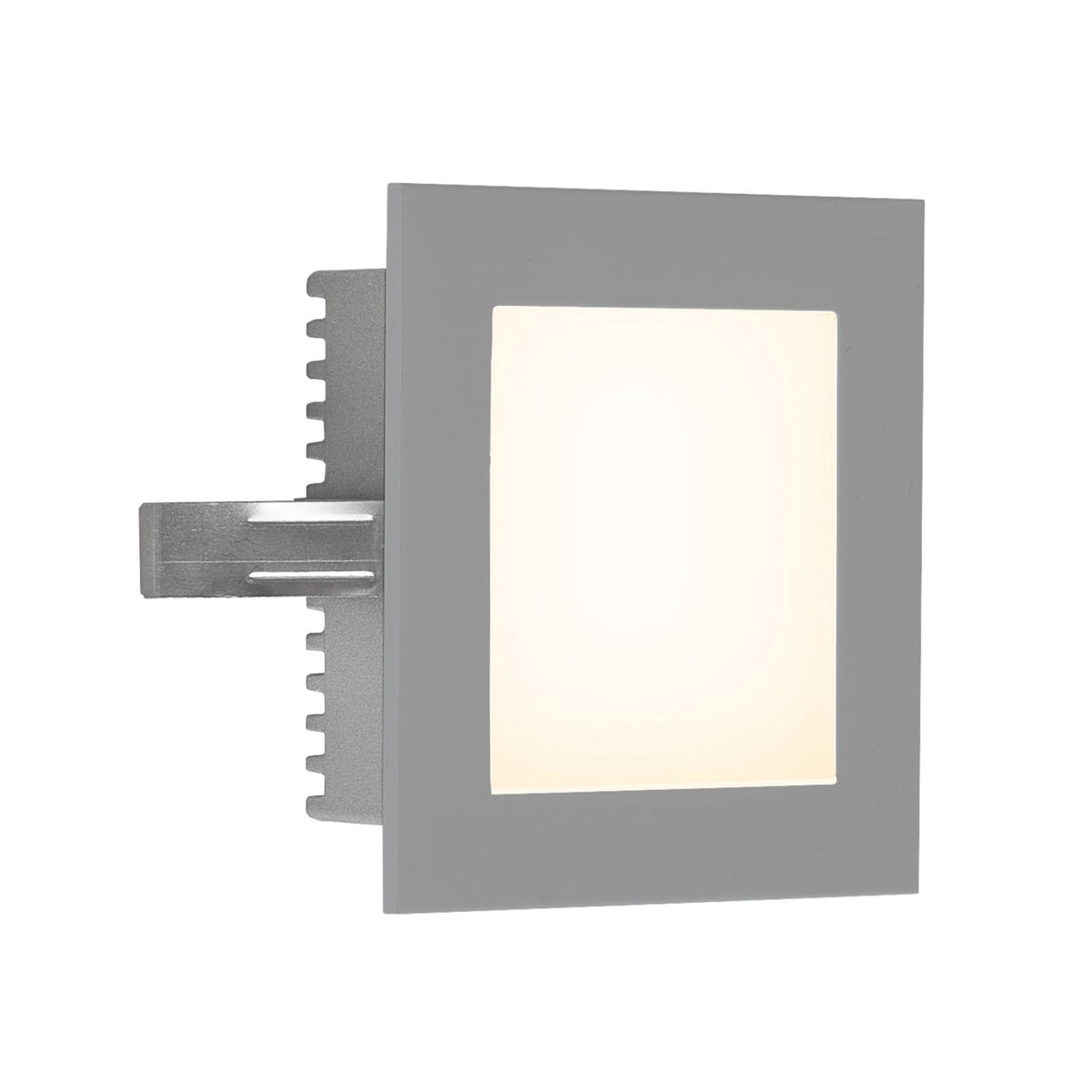 LED vegginnbyggingslampe P2180 aluminium sølv 9x9 cm 3000K front