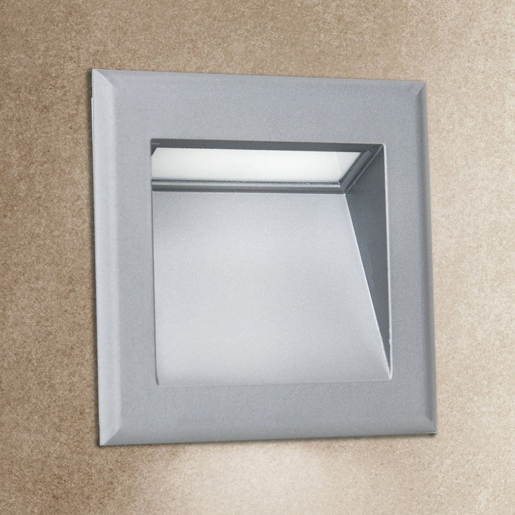 LED vegginnbyggingslampe Stairs grå aluminium 9x9 cm bakside