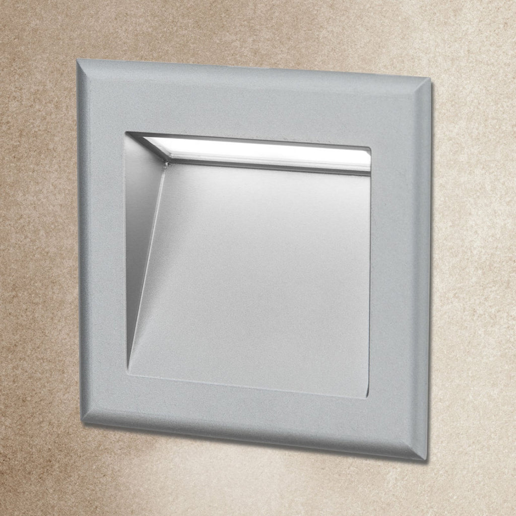 LED vegginnbyggingslampe Stairs grå aluminium 9x9 cm front