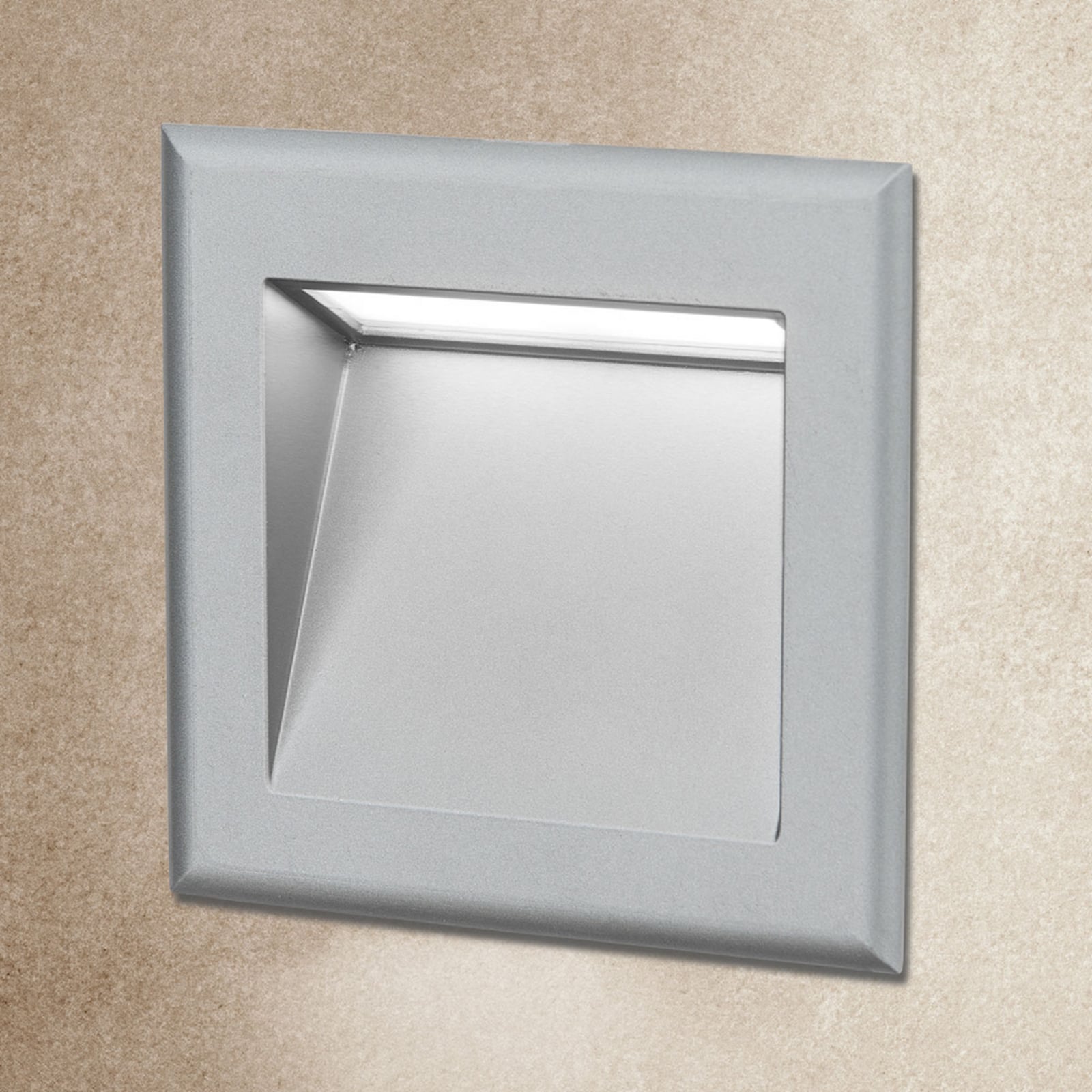 LED vegginnbyggingslampe Stairs grå aluminium 9x9 cm front