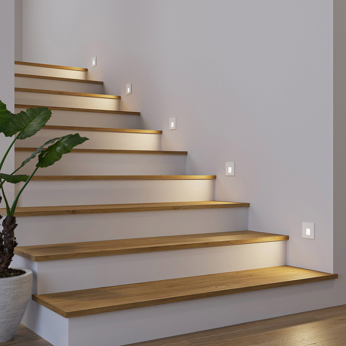 Detalj av LED vegginnbyggingslampe Vexi hvit 7,5x7,5 cm dimbar CCT