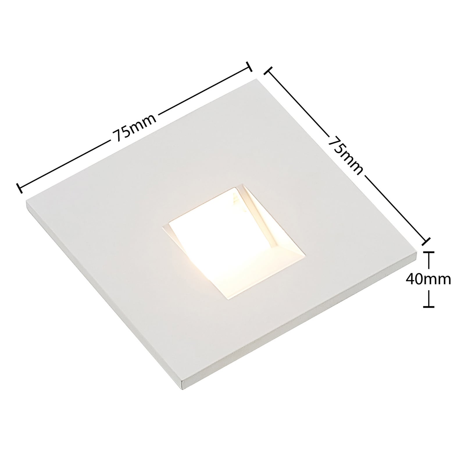 LED vegginnbyggingslampe Vexi hvit 7,5x7,5 cm dimbar CCT lysdetalj