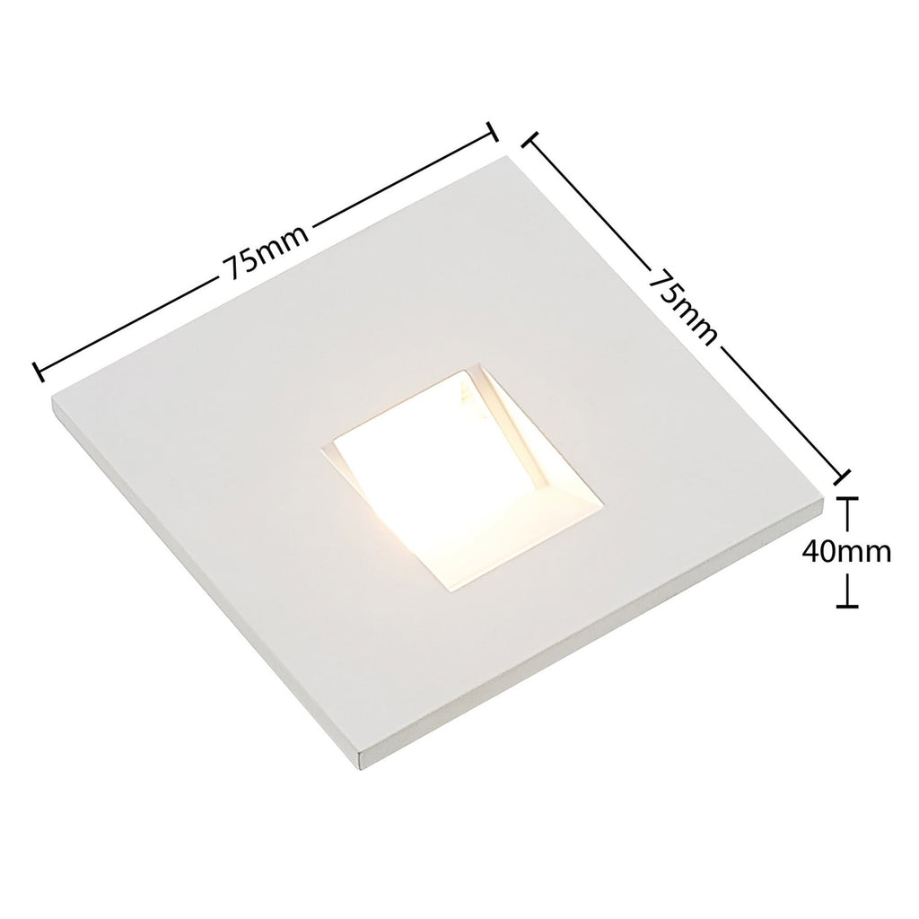 LED vegginnbyggingslampe Vexi hvit 7,5x7,5 cm dimbar CCT lysdetalj