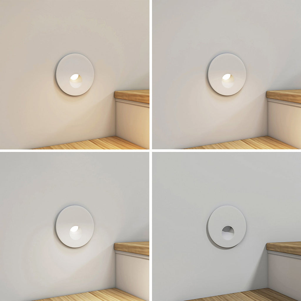 LED vegginnbyggingslampe Vexi rund hvit aluminium bakside