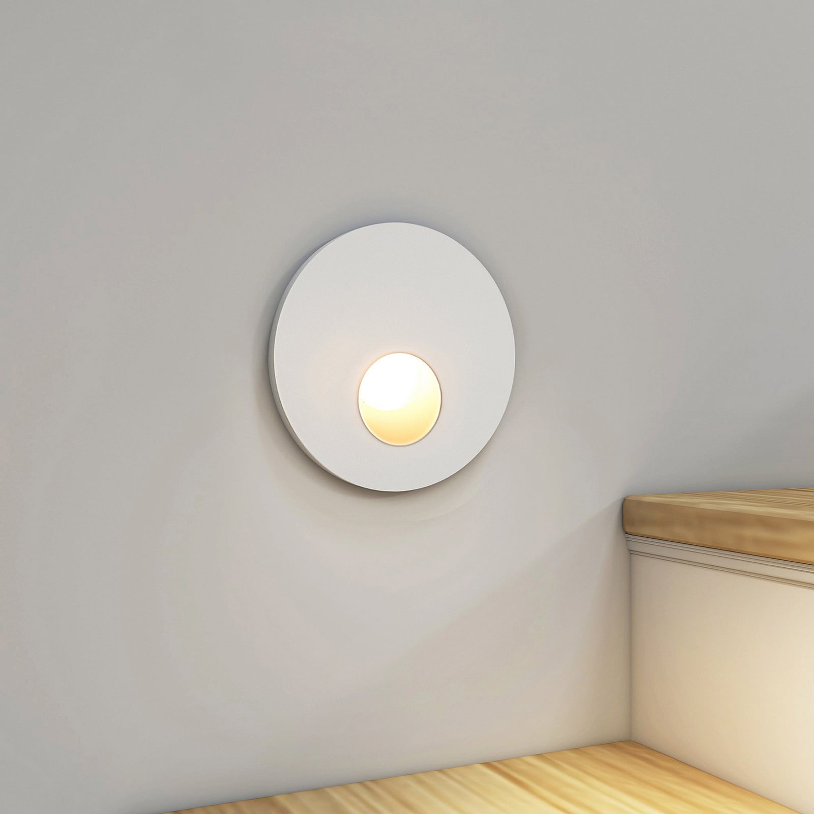 LED vegginnbyggingslampe Vexi rund hvit aluminium front